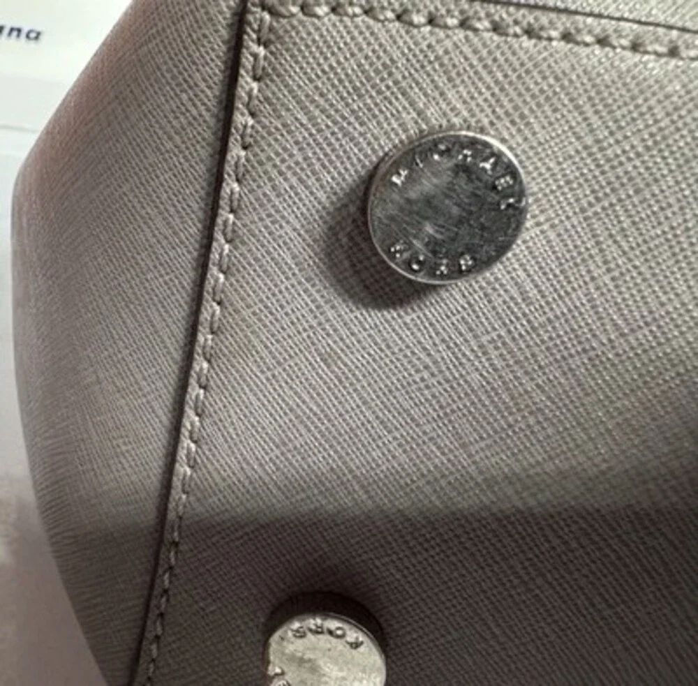 Michael Kors Gray Satchel Bag Logo Charm Double Handles Zipper Silver Hardware